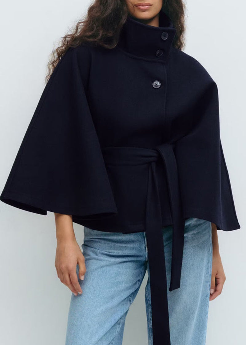 EB | Stehkragen Knopf Gürtel Cape Trenchcoat
