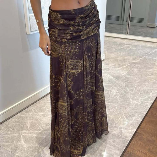 Damen Maxirock mit raffinierten Drapierungen und elegantem Paisleymuster EB
