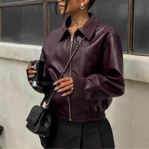 Damen Kunstlederjacke mit modischem Oversize-Schnitt und elastischem Bund EB