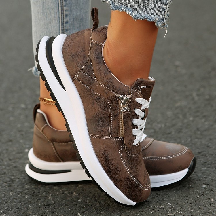 Damen modischer Keil-Sneaker mit seitlichem Reißverschluss gepolstertem Memory-Fußbett und profilierter Laufsohle EB