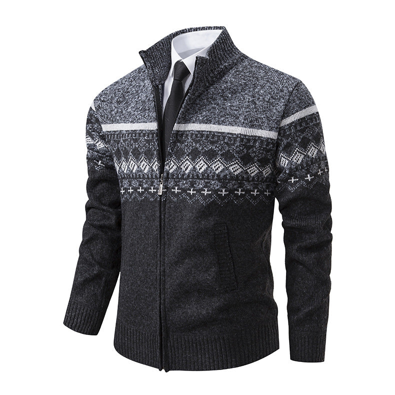 Herren Strickjacke mit modernem Muster und hohem Kragen EB