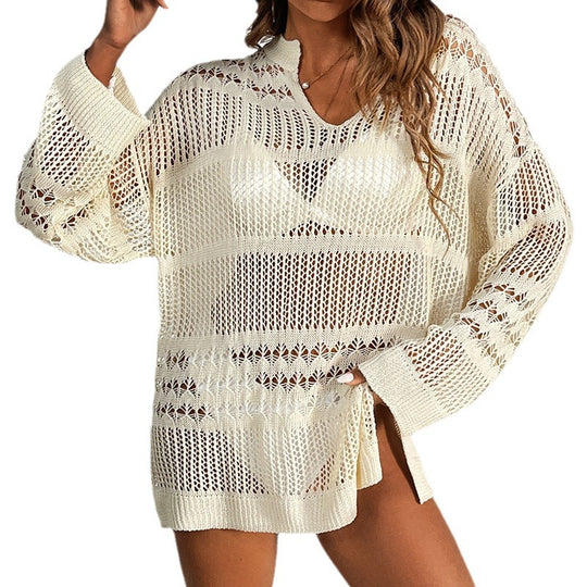 Damen moderner Strickpullover mit transparentem Design EB