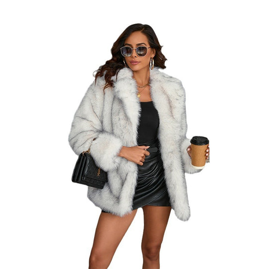 Damen Luxuriöser Kunstpelzjacke mit voluminösem Kragen EB