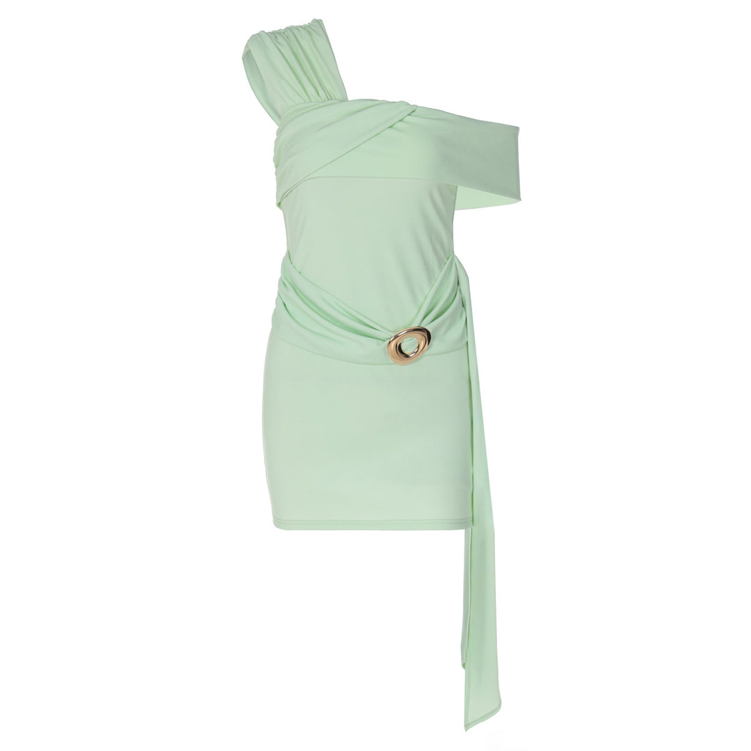 Damen Elegantes einseitiges Minikleid mit Wickeldesign und asymmetrischem Saum EB