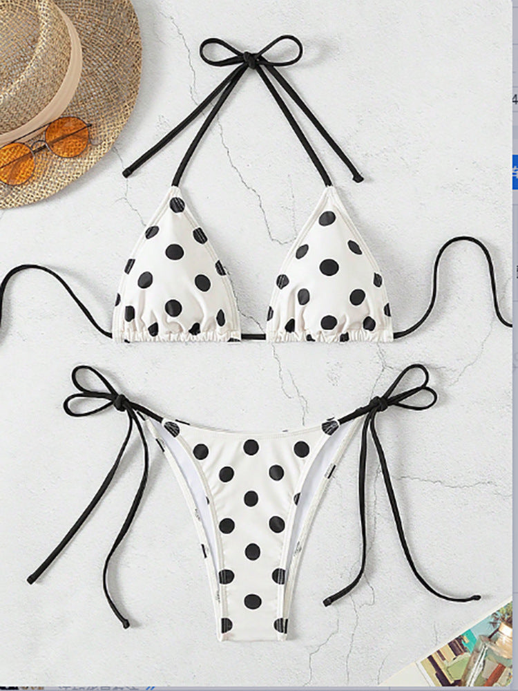 Damen Triangel-Bikini mit modischem Punkten-Design und verstellbaren Bindebändern EB