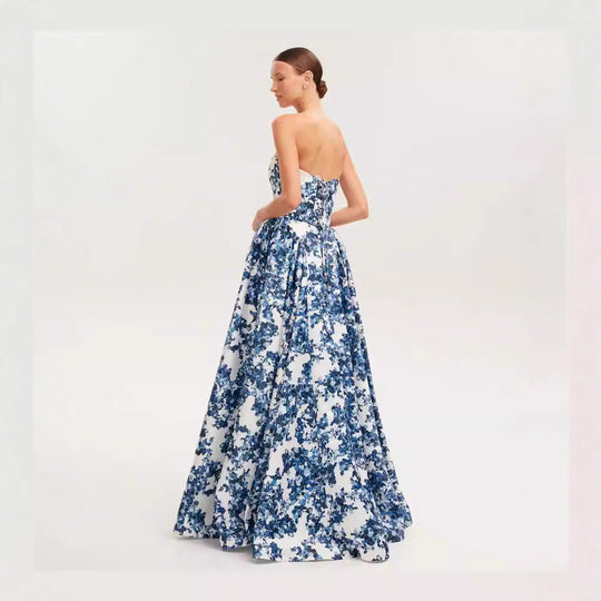 Damen Elegantes Blütenmuster-Maxikleid mit schulterfreiem Design EB