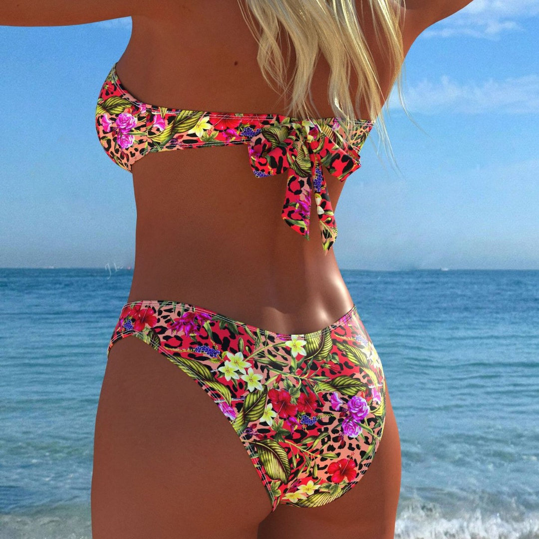 Damen Bandeau-Bikini mit floralem Muster und hohem Beinausschnitt EB
