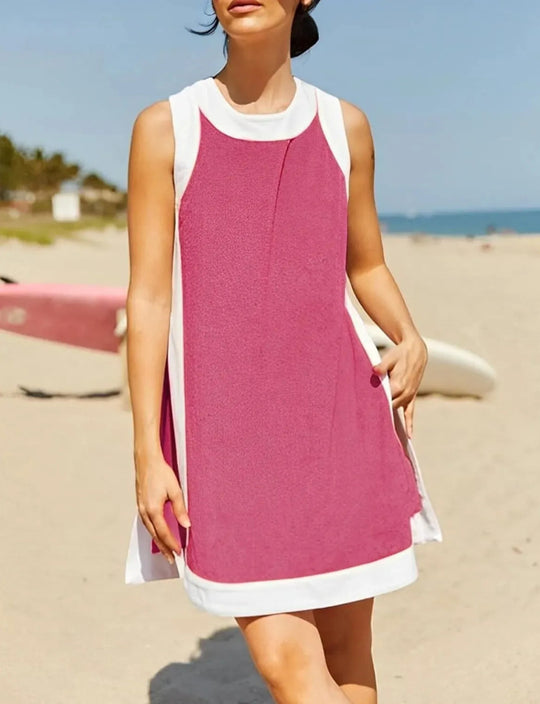 Damen lässiges Strandkleid mit kontrastierenden Abschlüssen und moderner Silhouette EB