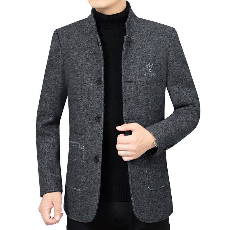 Herren Kurzblazer im Sakko-Stil mit Stehkragen und strukturierter Wollmischung EB