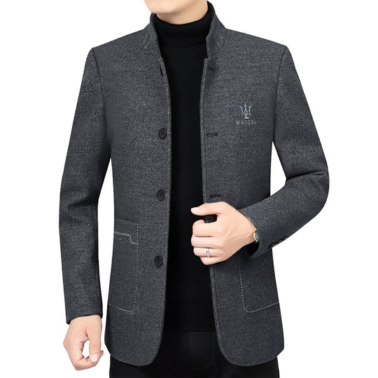 Herren Kurzblazer im Sakko-Stil mit Stehkragen und strukturierter Wollmischung EB