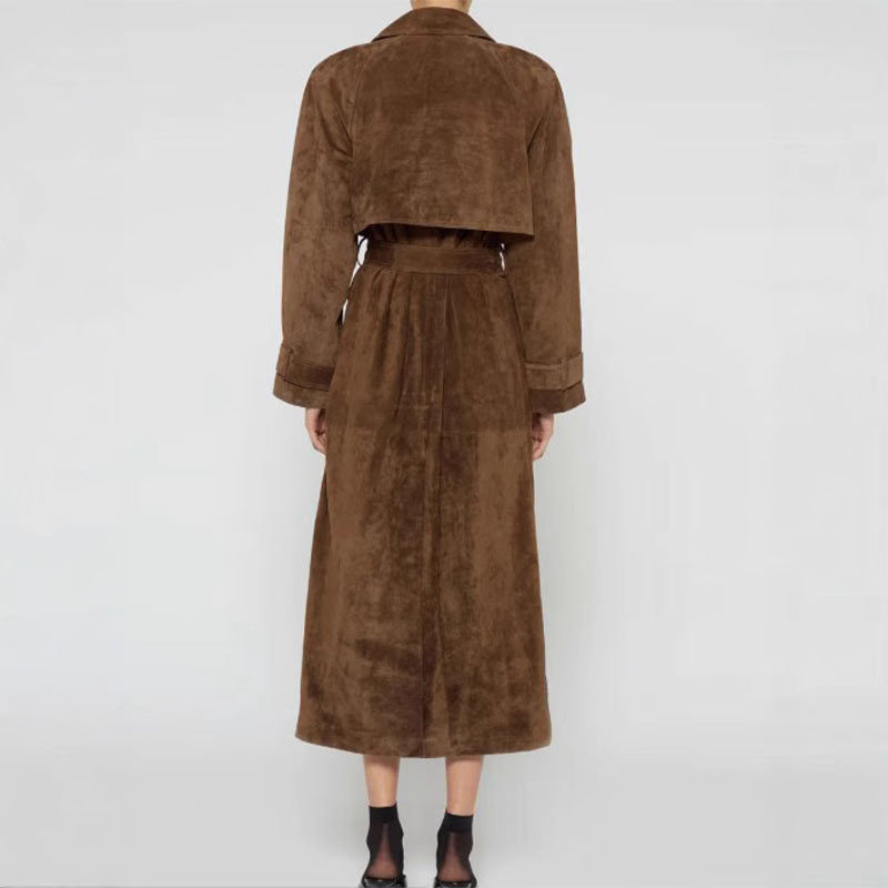 Damen Langer Wildledermantel mit eleganter Silhouette EB