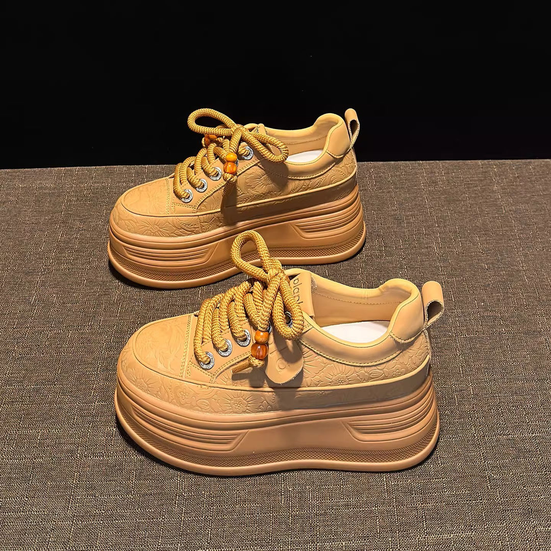 Damen modische Plateau Sneakers mit dekorativen Schnürsenkeln und strukturiertem Obermaterial EB