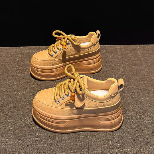 Damen modische Plateau Sneakers mit dekorativen Schnürsenkeln und strukturiertem Obermaterial EB