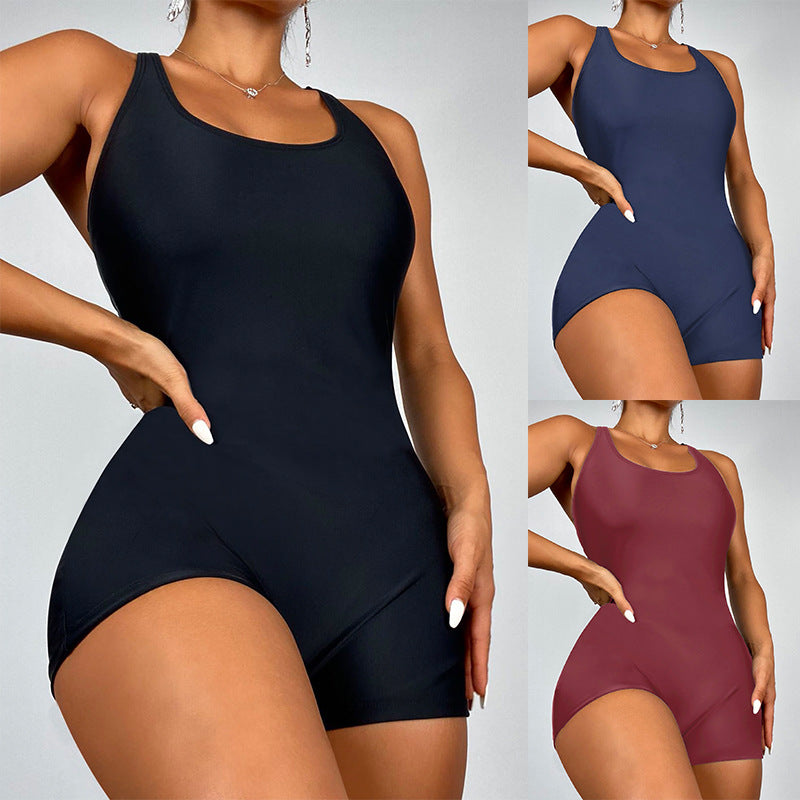 Damen Sportlicher Einteiler Badeanzug mit tiefem Ausschnitt EB