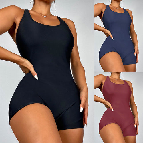 Damen Sportlicher Einteiler Badeanzug mit tiefem Ausschnitt EB