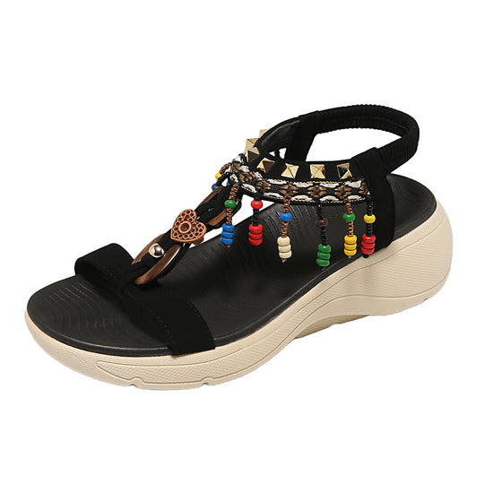 Damen modische Sandalen mit dekorativen Perlen und ergonomischem Fußbett EB