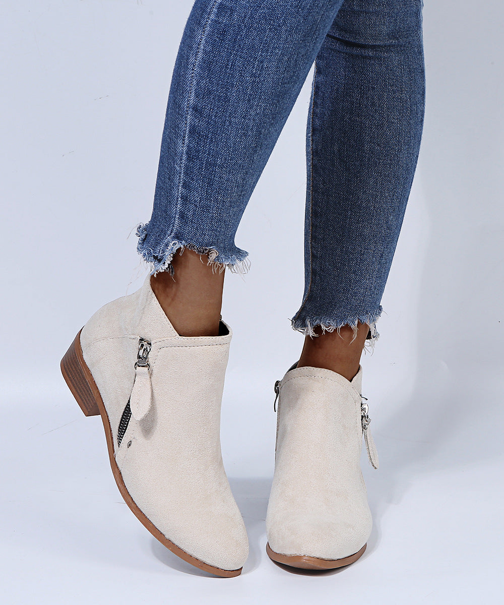 Damen nan kurze Ankle-Stiefelette mit seitlichem Reißverschluss, geschichtetem Blockabsatz und mandelförmiger Zehenpartie EB
