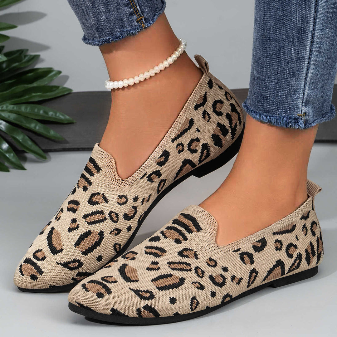 Damen nan gestrickter Slip-On Loafer mit Leo-Jacquard, gepolstertem Komfortfußbett und rutschfester EVA-Sohle EB