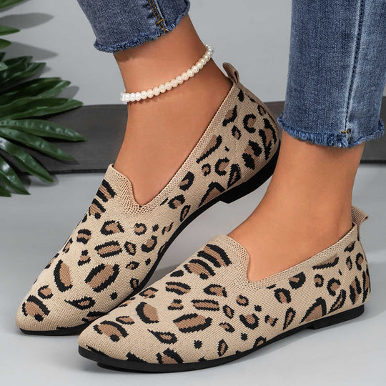 Damen nan gestrickter Slip-On Loafer mit Leo-Jacquard, gepolstertem Komfortfußbett und rutschfester EVA-Sohle EB