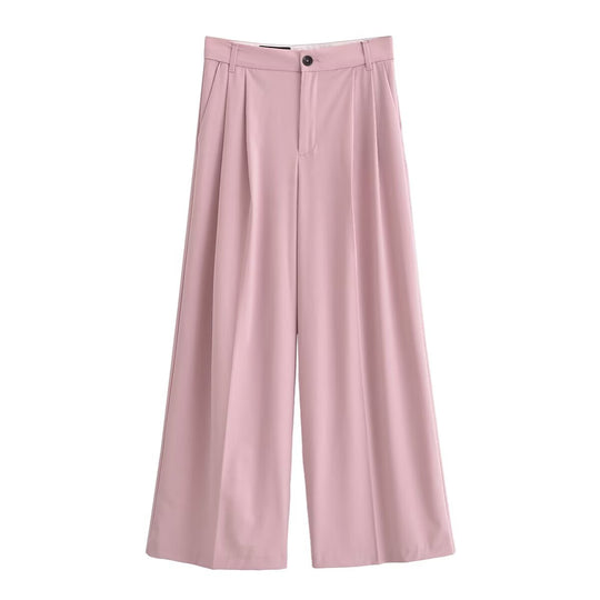 Damen elegante weite Hosen mit hoher Taille und Faltenwurf EB