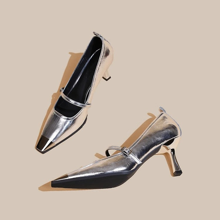 Damen elegante Slingback-Pumps mit spitzem Zehenbereich und glitzerndem Obermaterial EB