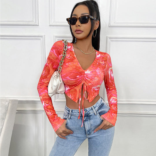 Damen Langarm Crop-Top mit in sich gedrehtem Design EB