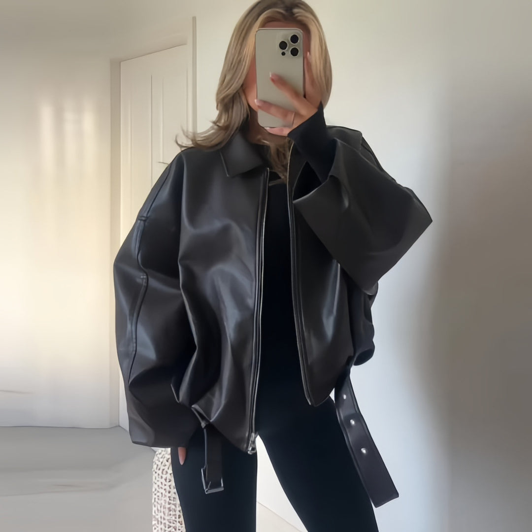 Damen oversized Kunstlederjacke mit lässigem Schnitt EB