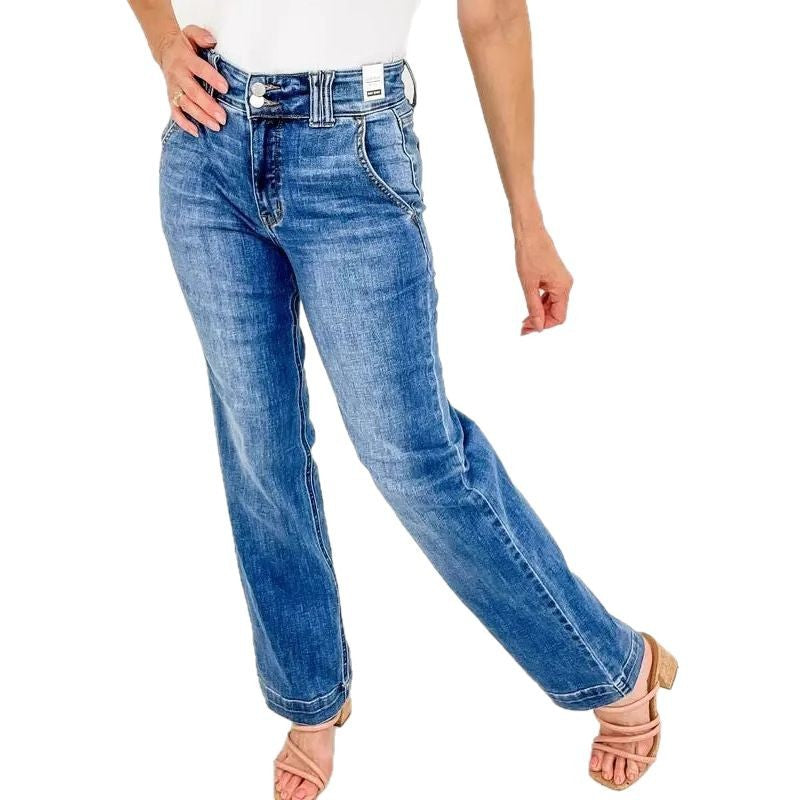 Damen Weit geschnittene Jeans mit hohem Bund und eleganter Nahtführung EB