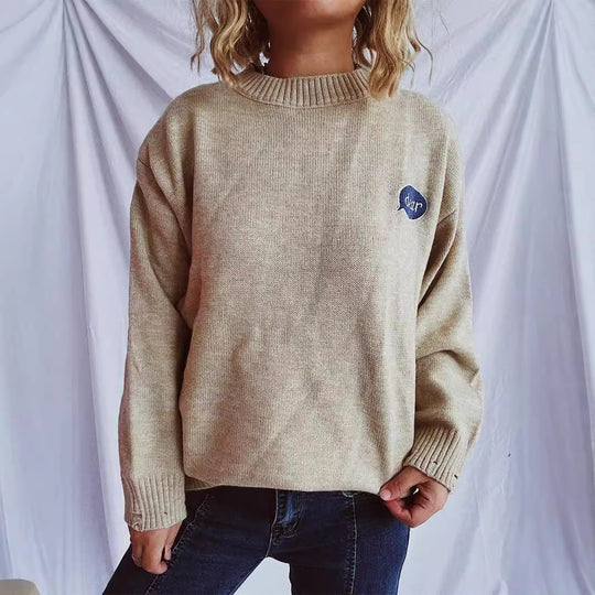 Damen pullover mit bunten Stickmotiven und lässigem Schnitt EB