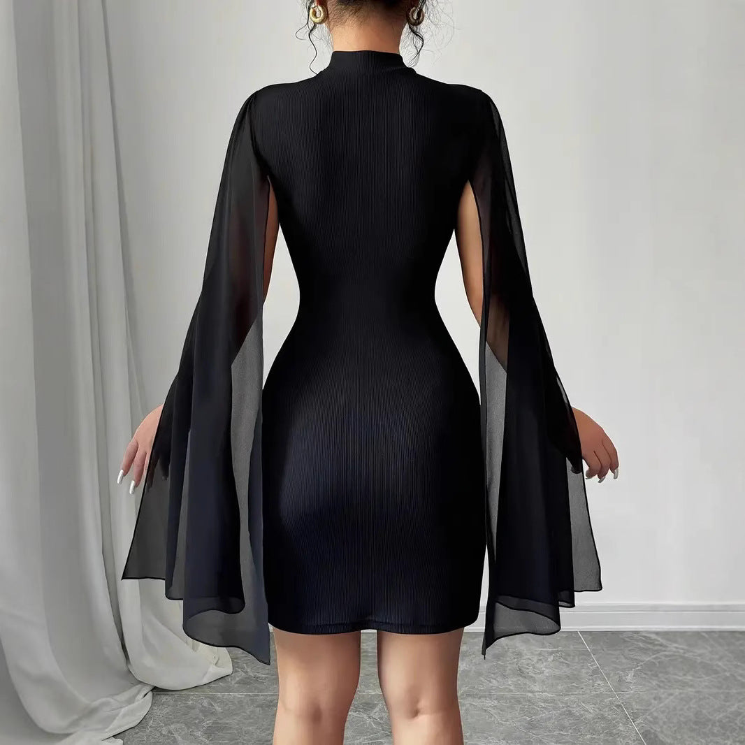Damen trendiges Cocktailkleid mit fließenden Ärmeln EB