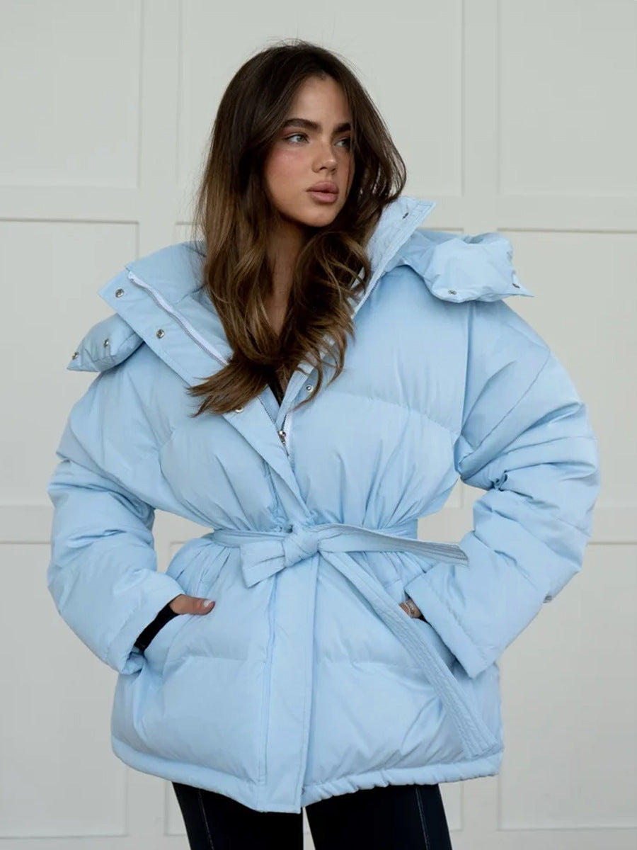 Damen Wattierte Jacke mit Kapuze und seitlichen Taschen EB