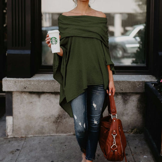 Damen lässiger Poncho mit asymmetrischem Saum EB