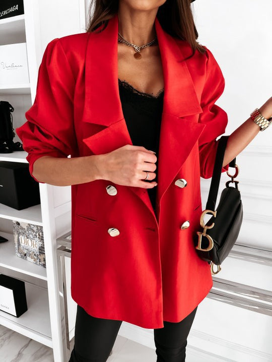 Damen eleganter Oversize-Blazer mit Taschen und Knopfdetails EB
