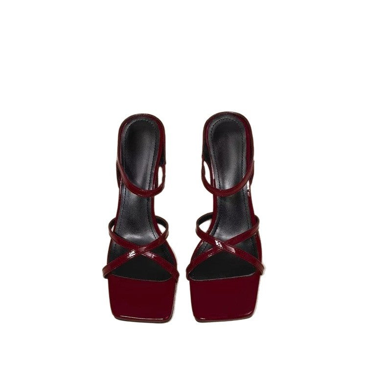 Damen elegante Slingback-Sandaletten mit geschwungenem Absatz und modischem Riemendesign EB