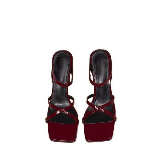 Damen elegante Slingback-Sandaletten mit geschwungenem Absatz und modischem Riemendesign EB