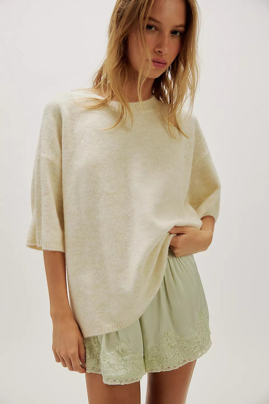 Damen Stylish halbtransparentes Sweatshirt mit Spitze und lässigem Schnitt EB