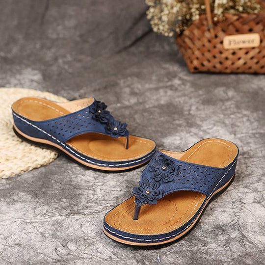 Damen Zehentrenner-Sandalen mit floralem Dekor und anatomischer Fußbettung EB