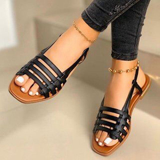 Damen Geflochtene Riemchen‑Slingback‑Sandalen mit quadratischer Zehenpartie und flacher Laufsohle EB