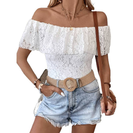Damen Off-Shoulder Spitzenbluse EB