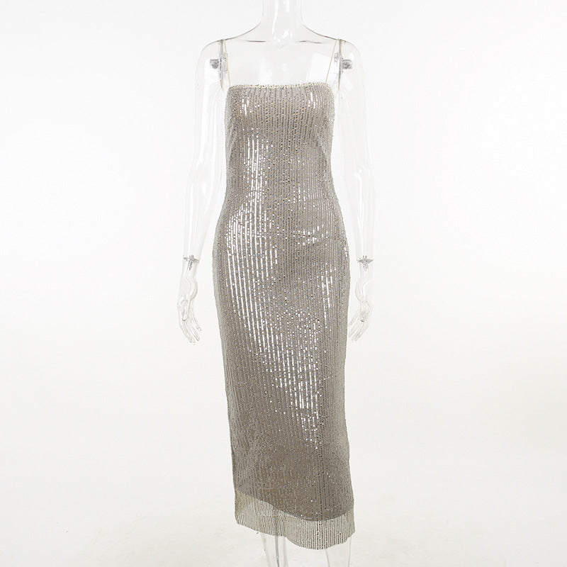 Damen elegantes Abendkleid mit schimmernden Pailletten und figurbetonter Silhouette EB