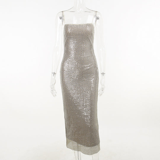 Damen elegantes Abendkleid mit schimmernden Pailletten und figurbetonter Silhouette EB