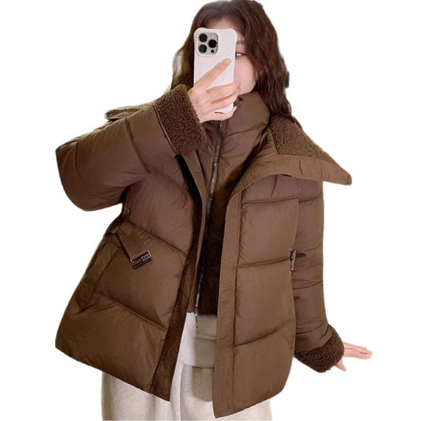 Damen Stylische und warme Pufferjacke mit hohem Kragen und praktischen Taschen EB