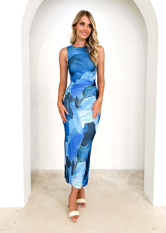 Damen Figurumspielendes Maxikleid mit modernem abstraktem Design EB