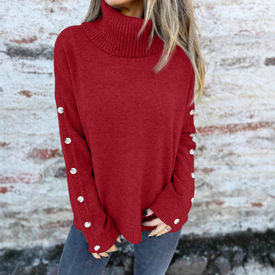 Damen Modischer Rollkragenpullover mit Knopfdetails EB