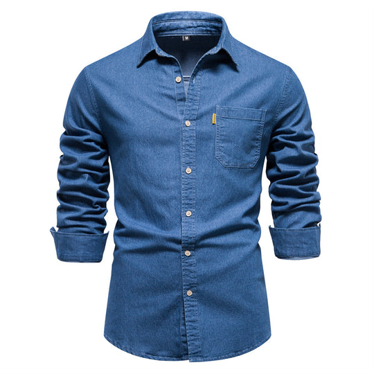 Herren nan schmal geschnittenes Denim-Hemd mit Kentkragen und aufgesetzten Brusttaschen EB
