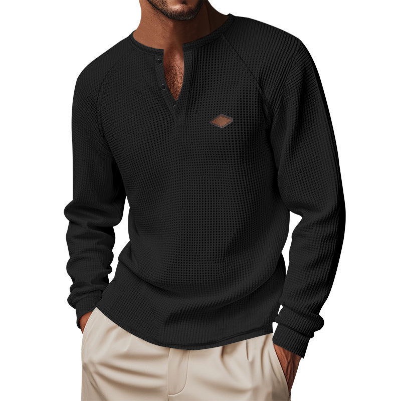 Herren Langarmshirt mit Knopfleiste und Struktur EB