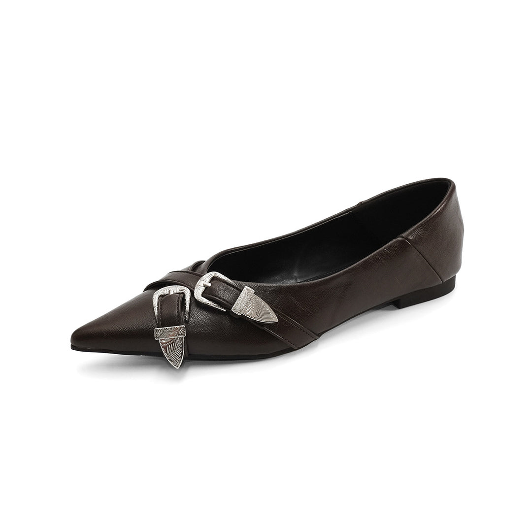 Damen elegante spitze Ballerinas mit modischem Riemen EB