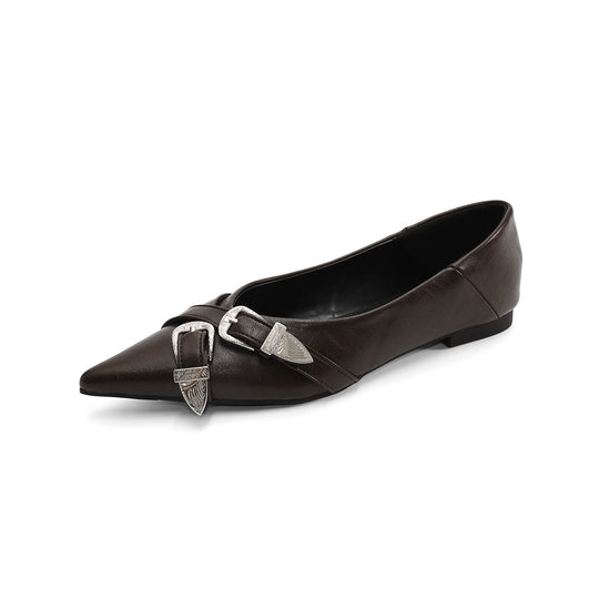 Damen elegante spitze Ballerinas mit modischem Riemen EB