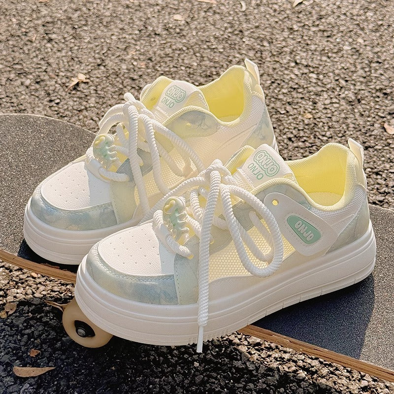 Damen Sportliche Plateau Sneakers mit atmungsaktiver Mesh-Oberfläche und modischen Details EB