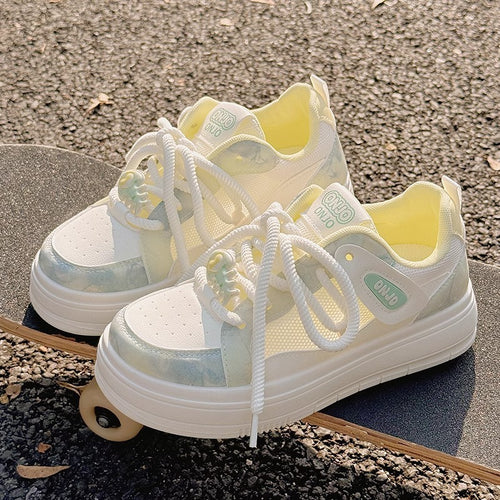 Damen Sportliche Plateau Sneakers mit atmungsaktiver Mesh-Oberfläche und modischen Details EB
